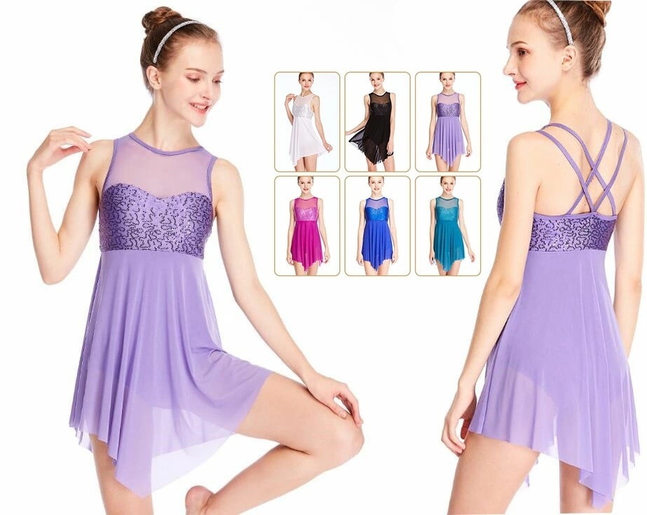 【本日限定】バレエドレス バレエ ダンス衣装 ユニタード レースドレス ノースリーブドレス オールインワンインナー付き ストレッチ 着心地いい ドレス イレギュラー裾 スパンコール付き ヨガ ラテン