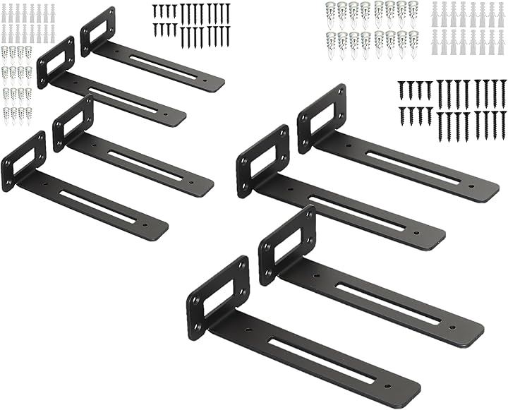特許取得商品 長さ：20cm 厚さ3.5mm軽量タイプ 棚受け金具 隠し棚受け 高耐荷重 L字金具 アイアンブラケット 目立たない棚受け 棚支え8個セット(ブラック, 20cm) 6,480円