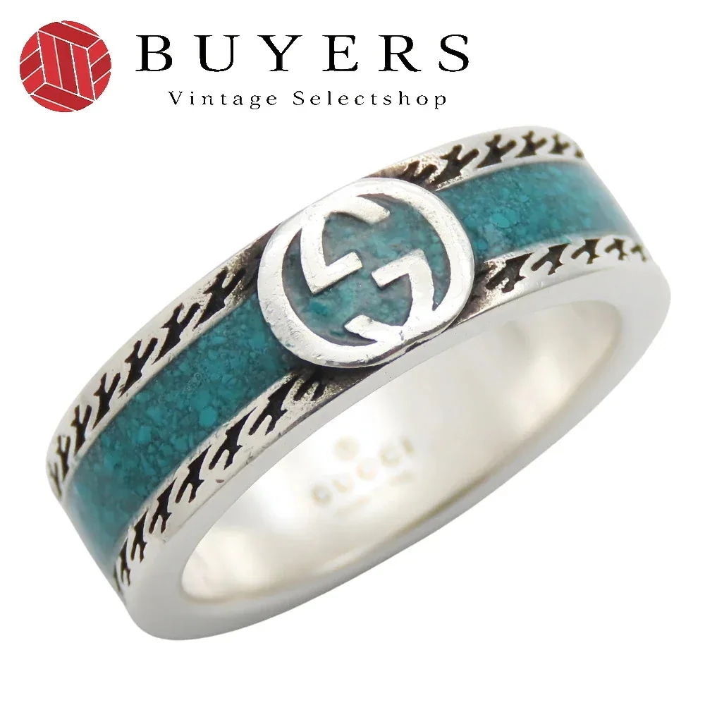 中古 リング・指輪 インターロッキングG テクスチャード 14 シルバー925 エナメル 約6.3g シルバー ターコイズブルー アクセサリー レディース 女性