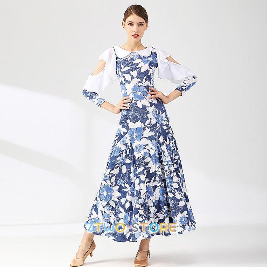 新しい子供用ダンスウェア 社交ダンスドレスレディース モダンダンス ロング丈ワンピース 長袖 レッスン着 フラメンコ ワルツ専用ドレス スタンダード練習着 2枚購入で2231円OFF