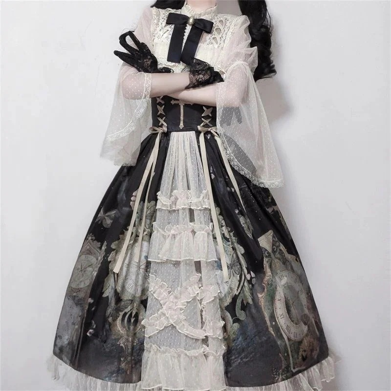 蝶時計レトロ宮廷風ロリータシャツ半身スカートSKスーツロリータ洋装ハロウィンクリスマスパーティー仮装30%までに制限コスチューム