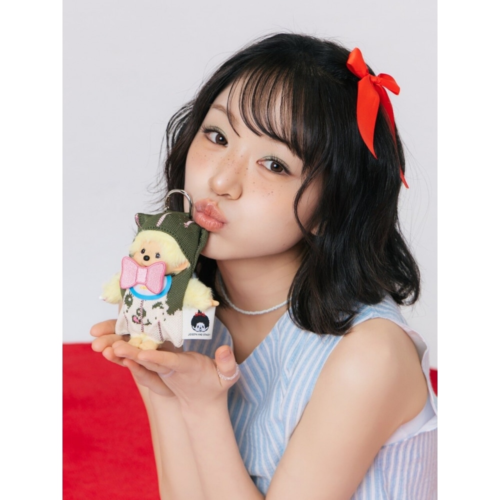 JOSEPH & STACEY LPK ミニマルチポーチモンチッチガールカーキリボンワッペン付きピンク