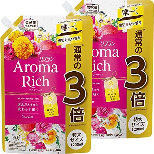 【まとめ買い 大容量】ソフラン アロマリッチ スカーレット(ハッピーフルーティアロマの香り) 柔軟剤 詰め替え 特大1200ML2個セット
