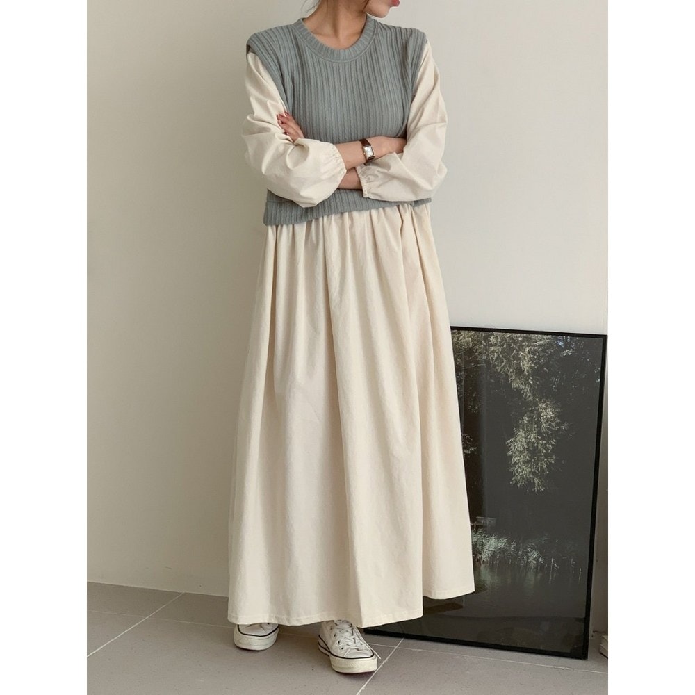 [シルクガール]マレンベストベストルージュフィット配色ワンピースビッグサイズ（2color）