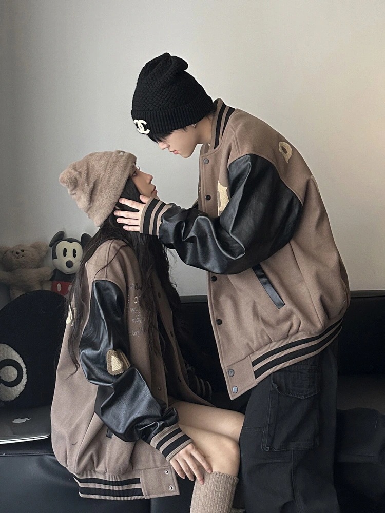 韓国 ブルゾンお出かけ切り替え黑長袖セクシーシルエットユニセックストップスサイドカジュアルファッション系ベースボールサイズフルトラック レディース厚手パッチワークアウター かわいい 2025秋冬