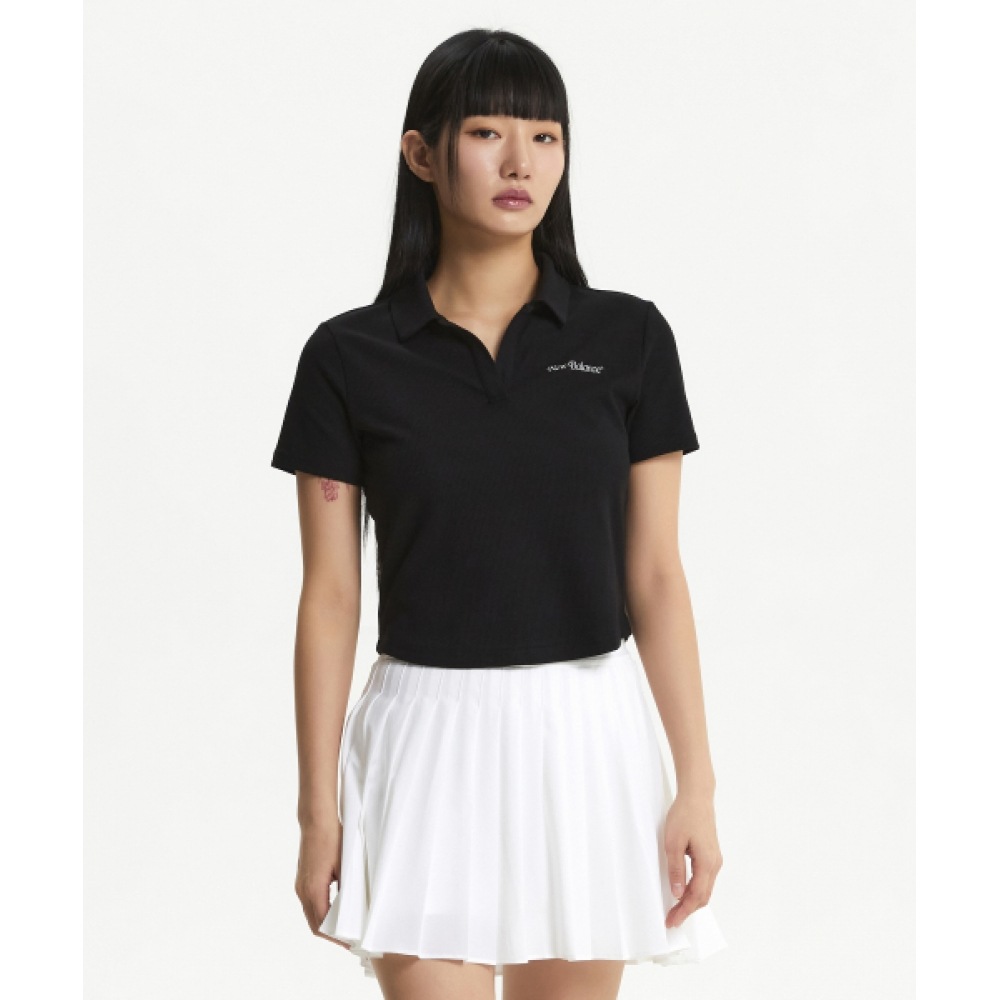 NEW BALANCE レディース サマーリブカラー半袖Tシャツ (ブラック) NBNFF2W512