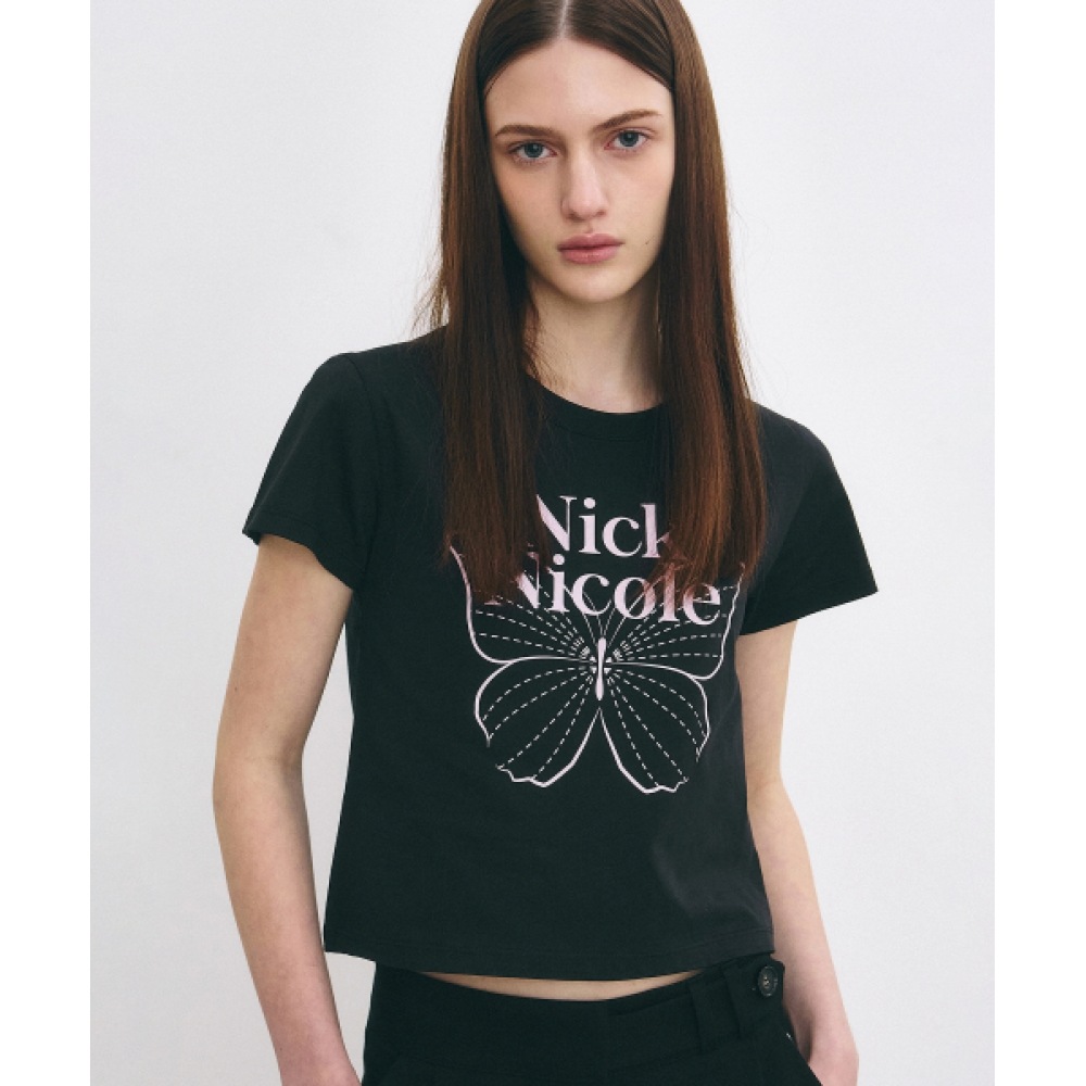 ニック&ニコールバタフライシグネチャークロップトップ_ブラックピンク