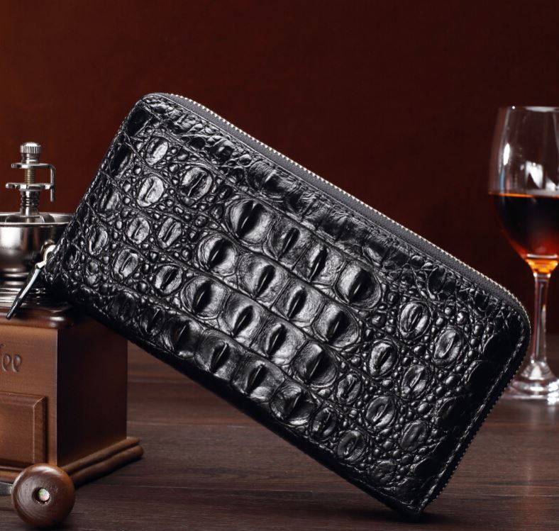 長財布 クロコダイル ワニ革 本革 高級 レザー ラウンドファスナー 一点物 貴重 ブラック 黒