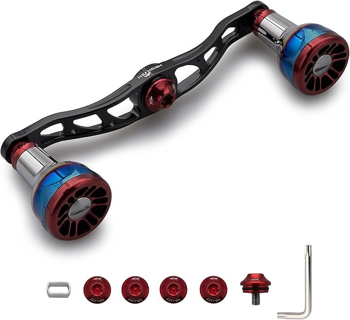V2.0 105/115mm ベイト リール ハンドル 航空アルミ製 シマノ ダイワ アブガルシア 通用 Engn series(ブラック＆ワインレッド, V2.0 - 105mm)