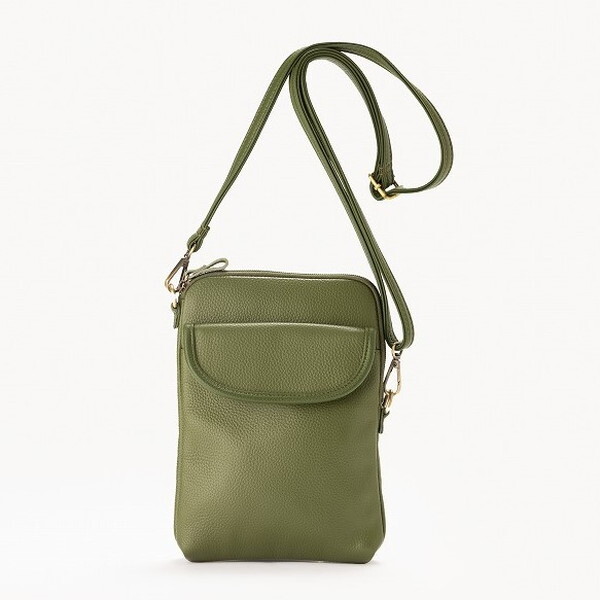 小田清 豊岡工房 スマホが触れる牛革ショルダーバッグ オリーブ 429703