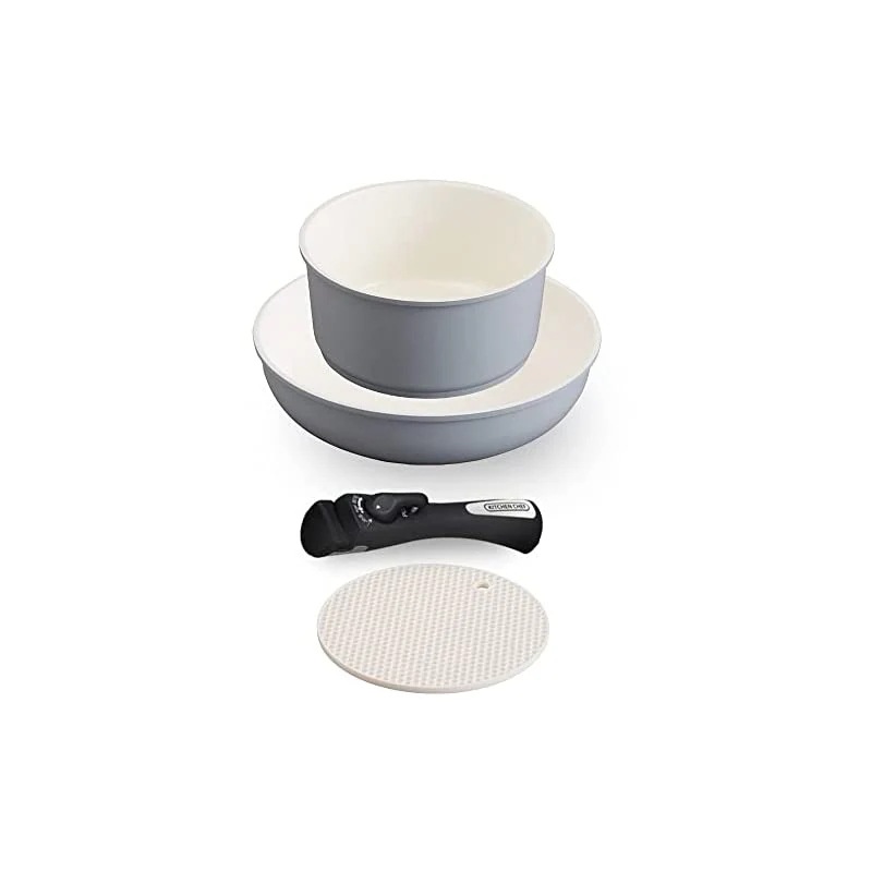 【即納】【時短省エネ】 アイリスオーヤマ 取っ手のとれる フライパン 鍋 3点セット IH ガス火対応 26cm 20cm コンパクト収納 軽量 セラミックカラーパン グレー