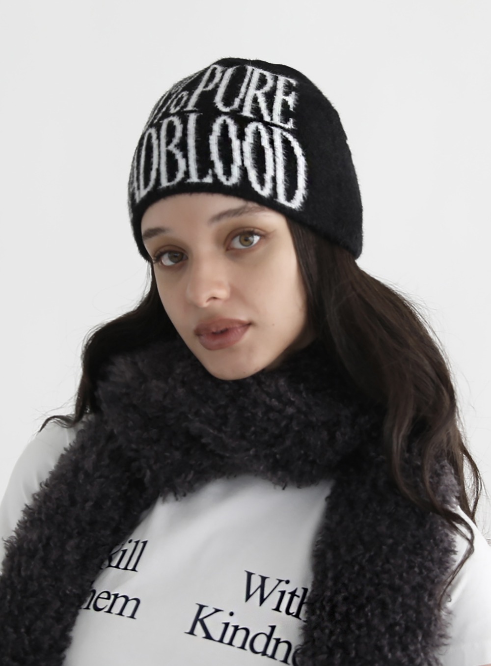 【BADBLOOD】 PURE MOHAIR BIG LOGO BEANIE : BLACK