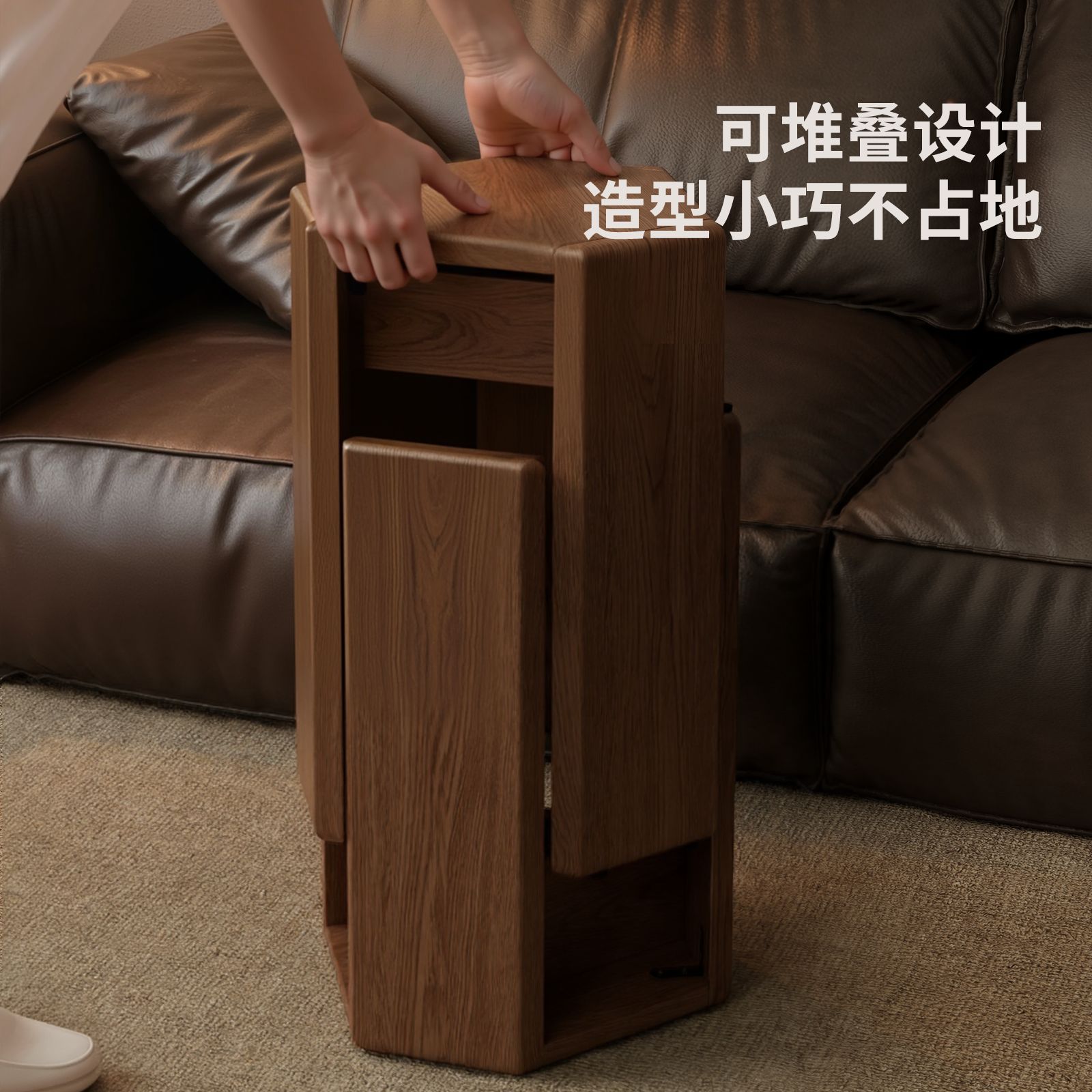 整理用スツール角が丸いスツール積み重ね可能な無垢材の六角形スタッキングスツール家庭用ダイニングテーブルの予備リビングルームのサイドテーブル