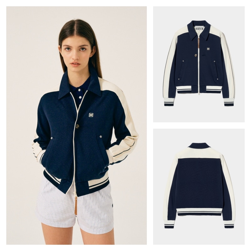 【SATUR】 (W) LAWTON COLLAR TRACK ZIP-UP JACKET : CLASSIC NAVY