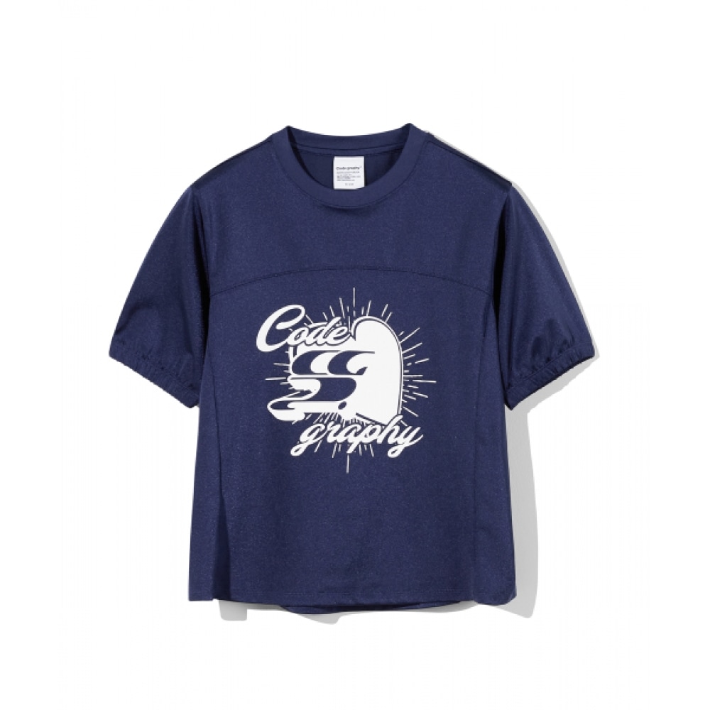 CODEGRAPHY (ウーマン) WAVE ロゴ シンボル クロップ ラウンド 切り替え 半袖 Tシャツ_ネイビ