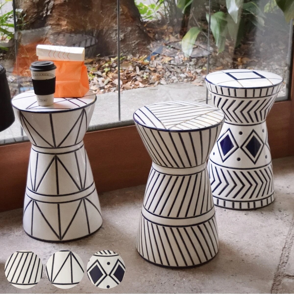 スツール 陶器 高さ45cm 丸形 円型 モロッカン 陶器スツール 腰掛 椅子 フラワーベース 8,421円