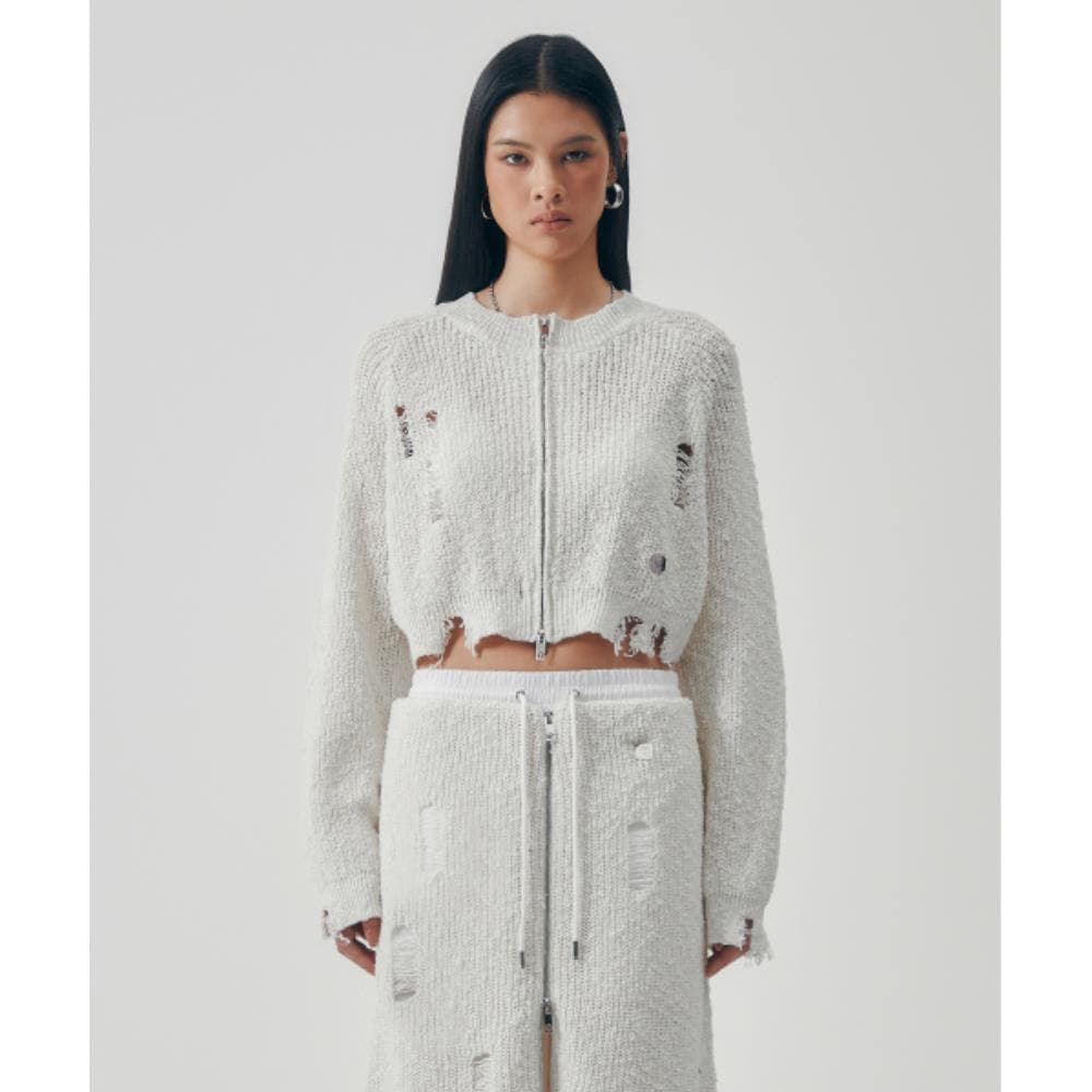 TREEMINGBIRD Linksle Texture Knit Setup Cardigan White