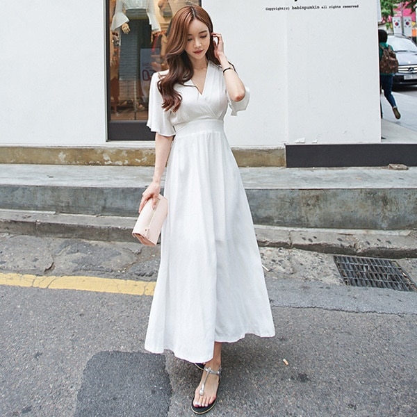1572.カシュクールロングワンピース（ホワイト） 2019 春夏 sale 通学 普段使い お出かけ お呼ばれ ショッピング レストラン ランチ