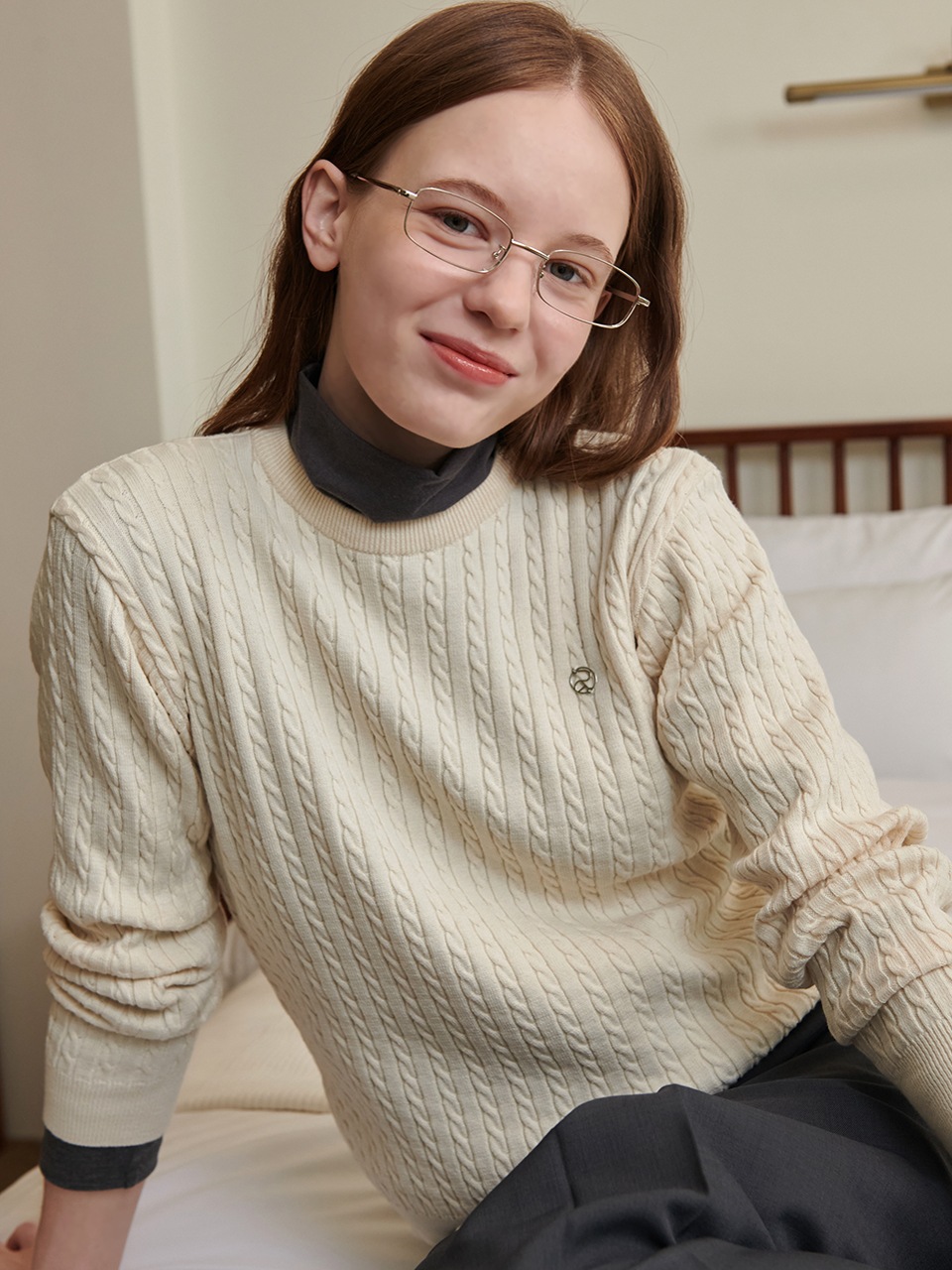 クラシック ケーブル ニット クリーム