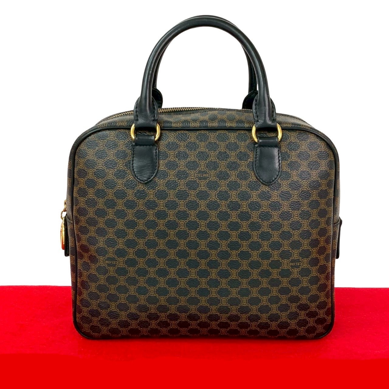 ヴィンテージ マカダム ブラゾン 柄ハンドバッグ レザー PVC ブラウン 477-6