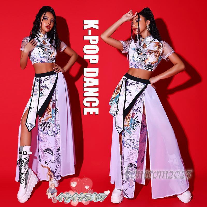 K-POP ダンス衣装 レディース 和風 セットアップ DS演出服 大人 中華風 へそ出し トップス チュールスカート オシャレ 韓国 大人向け ダンス 衣装