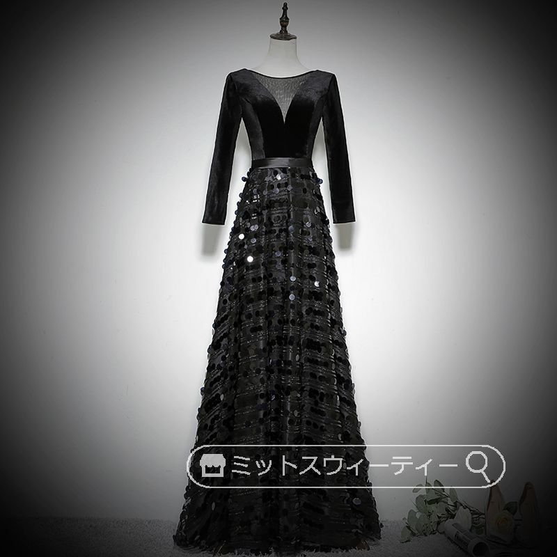 カラードレス 演奏会 舞台 ロングドレス ベルベット コンサート コンクール パーティードレス 長袖