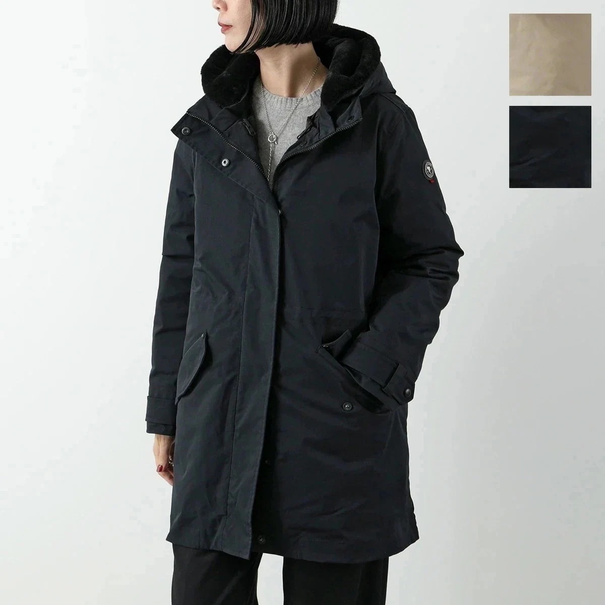 CAPE HORN ケープホーン ダウンコート LOYOLA 72522 レディース フード付 エコファー インナーダウン 撥水 ミディアム丈 カラー2色