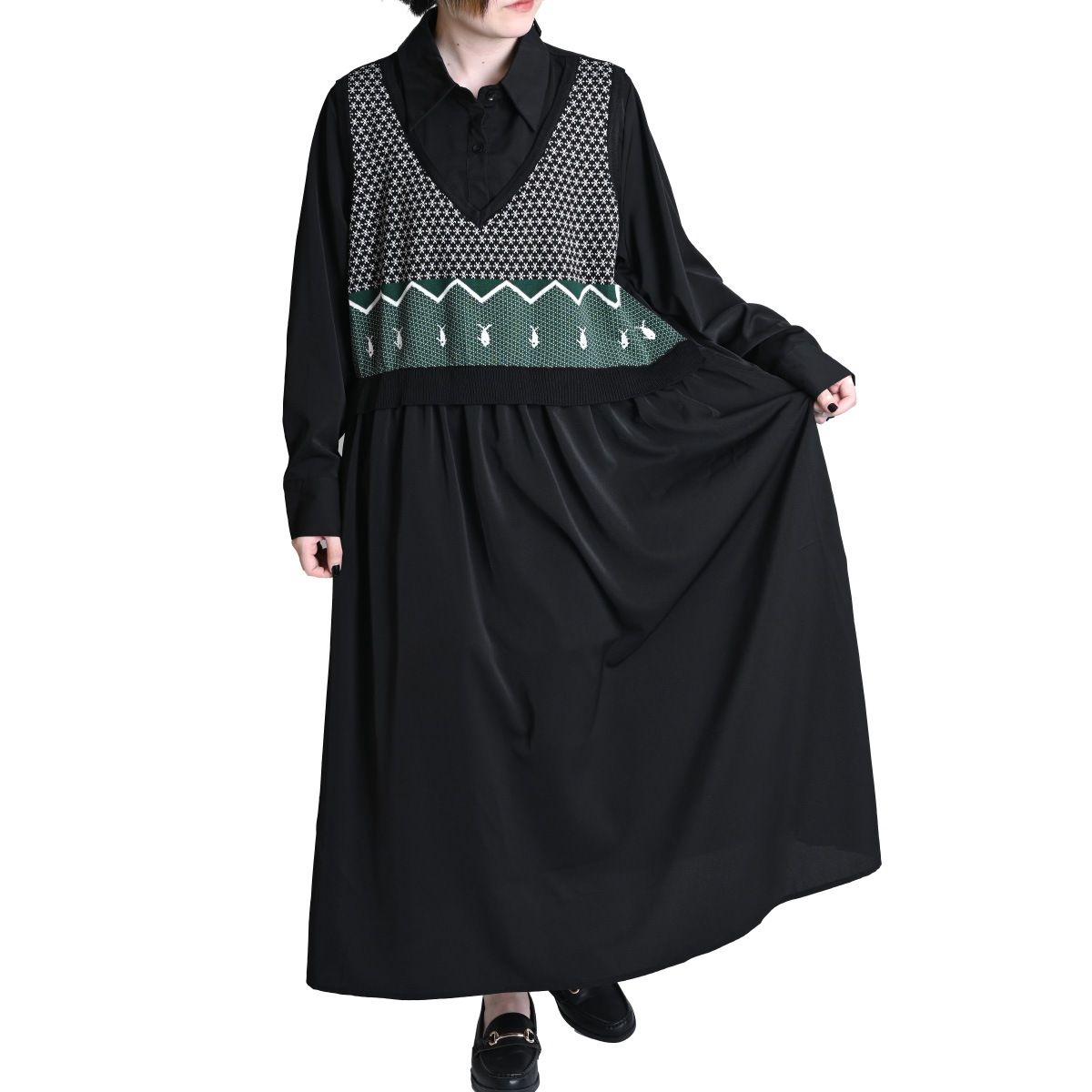 ワンピース 秋 冬 レディース 長袖 きれいめ ドッキング ワンピ マキシワンピース ロングワンピース 大きいサイズ ロング マキシ 長袖ワンピース 長袖ワンピ 重ね着 ベスト ドッキングワンピース