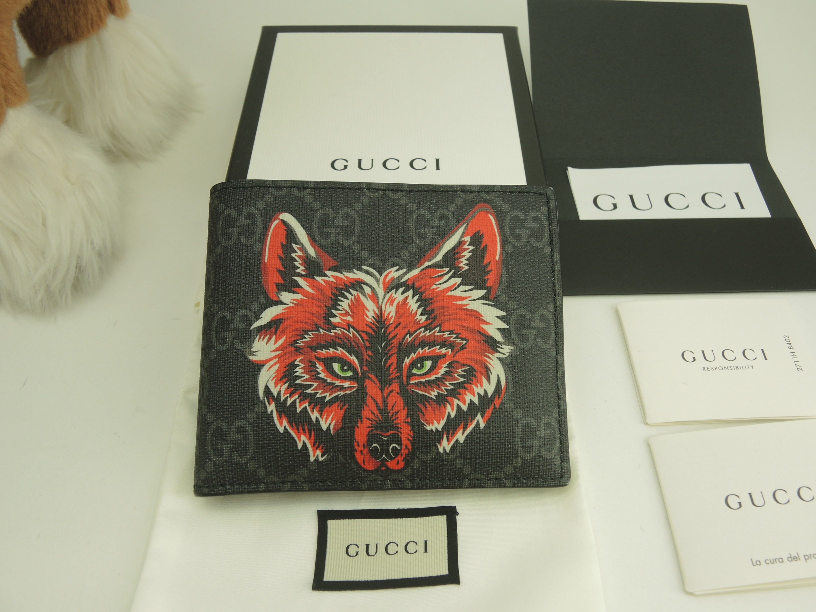 2折財布 ウルフ GG黒 メンズ コンパクトウォレット 美品@ 3