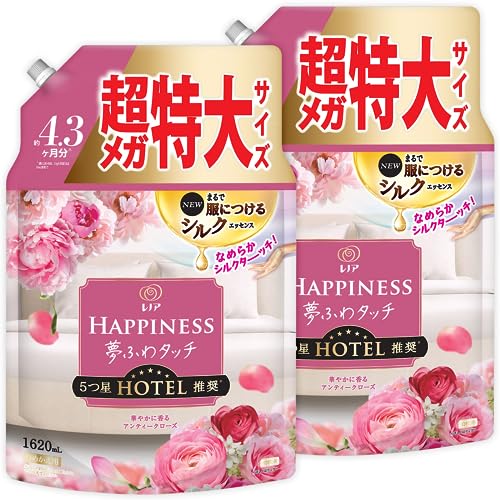 【まとめ買い】[大容量] レノア ハピネス 夢ふわタッチ 柔軟剤 アンティークローズ 詰め替え 1,620mL×2袋