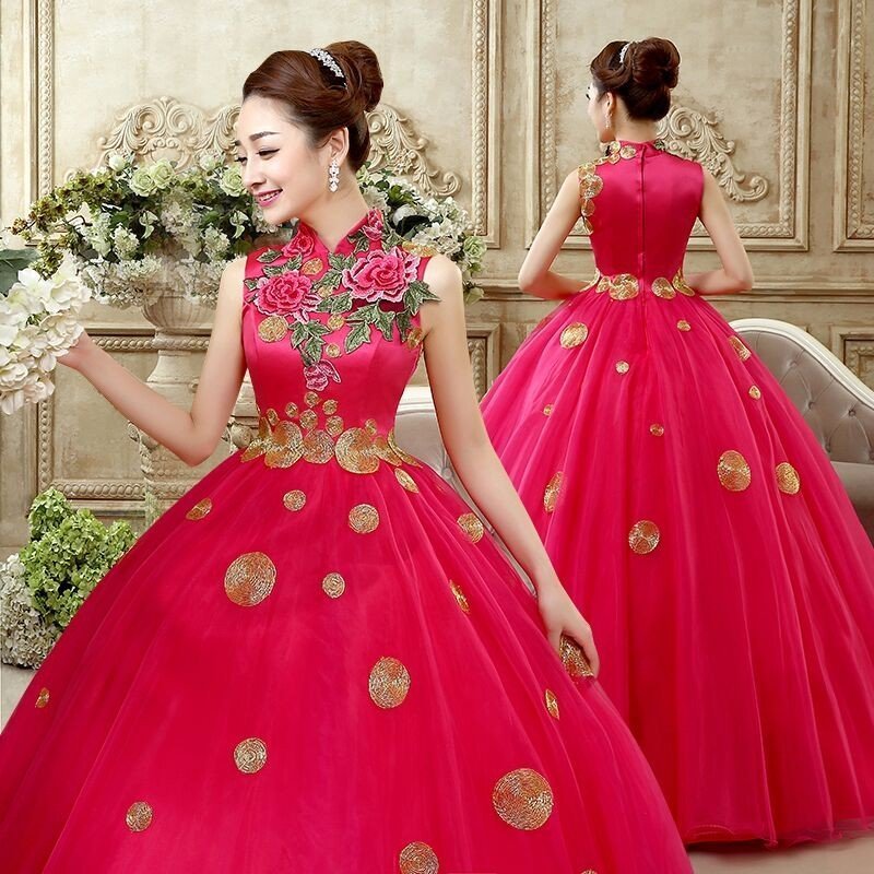 ウェディングドレス カラードレス 赤 演奏会 安い パーティードレス 披露宴 二次会 ロングドレス