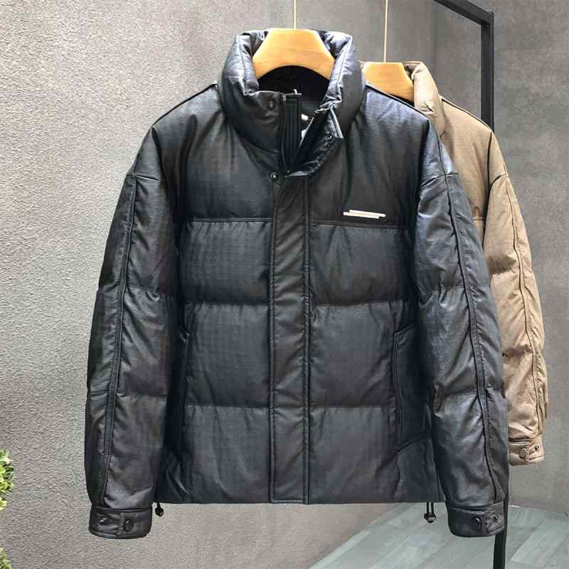 秋冬 コーデ メンズ 服 シンプル ファッション オシャレ 大人 かっこいい 大きいサイズ ストリート 紳士服 エコ レザー ウォッシュ加工 フリー ダウン ジャケット スタンドカラー 厚手 暖かい 18,203円