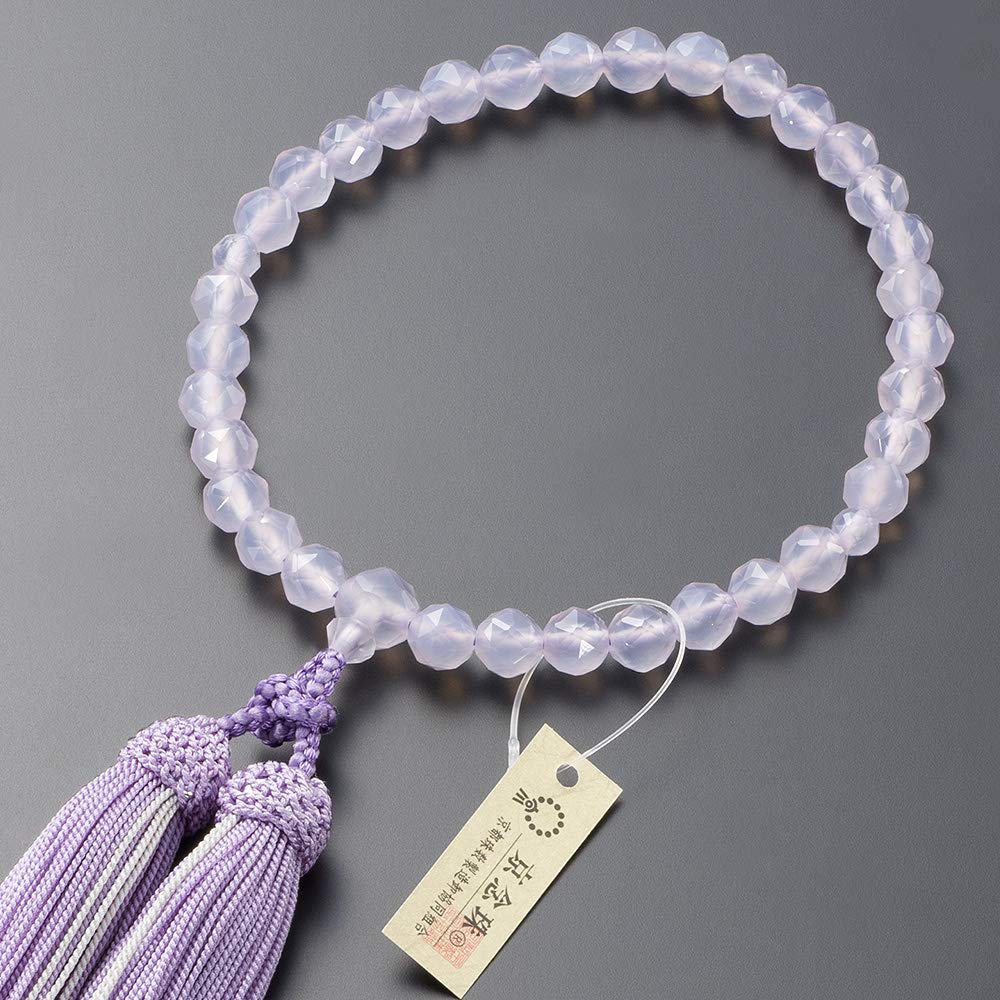 [仏壇屋 滝田商店] 京念珠 数珠 女性用 パープル瑪瑙 ジュエリー切子カット 正絹頭付房 数珠袋付 すべての宗派で使える 証明書付