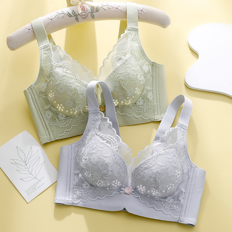 【1点ご購入 で10点プレゼントいたします】下着女性薄型通気穴あきカップ無スチールリング調整型収用副乳上レース文ブラ