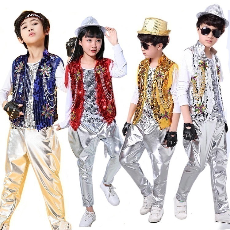 【即納】キッズダンス衣装 スパンコール ヒップホップ ダンス衣装 キッズ トップス ダンス 衣装 セットアップ ヒップホップ パンツ 子供 ジャズダンス HIPHOP JAZZ ベスト スパンコール