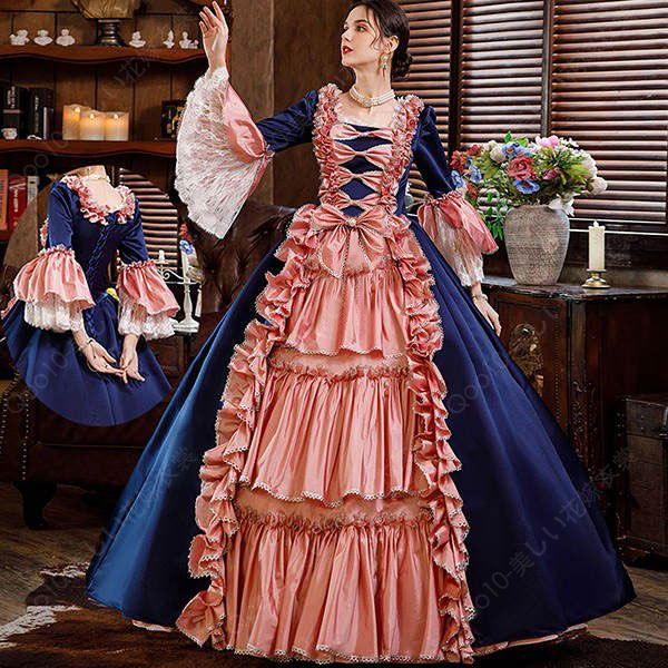 ドレス レディース ロングドレス 貴族ドレス 中世ヨーロッパ お姫様 プリンセスドレス カラードレス長袖 フリル アンブレラスリーブ 華やか リボン ボリューム-91