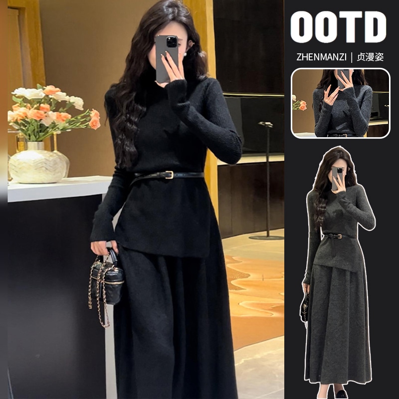 2024年秋冬の女性用ニットドレス一式晩秋から初冬に着用できる気質スーツ