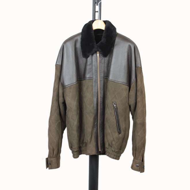 訳あり ラム レザー ジャケット メンズ Wフェイス グリーン 送料無料 ギフト プレゼント
