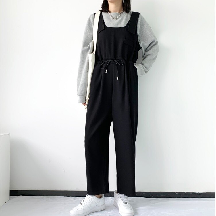 オールインワン サロペット ストレート ワイド ハイウエスト 春 夏 秋 薄手 ブラック 美脚 ママ マタニティ ウエストリボン ゆる ラフ カジュアル 公園 モノトーン メンズライク 5,191円