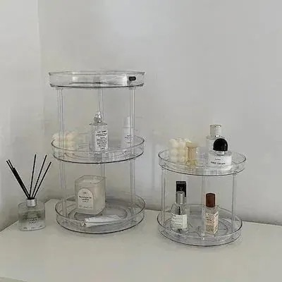 !回転式クリア収納スタンド　360回転 透明風棚スキンケア化粧品収納整理棚 回転式