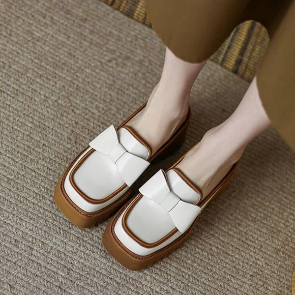 Chio2ndかかとなし厚底パンプスレディースPU靴リボン厚底靴6.5cmヒールチlャンキーヒールミュール学生靴通気楽チンスリッパスリッポンスクエアトゥ歩きやすい蒸れにくい脚カジュアルおしゃれアウトド