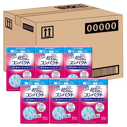 【ケース販売】 ポイズ 肌ケアパッド 超スリム&コンパクト 2.5mm 安心の中量用80cc 22枚 ×6パック入り (女性の軽い尿もれ用)