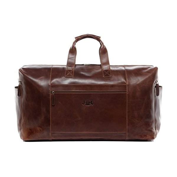 SID & VAIN leather travel bag holdall BRISTOL XXL duffel bag weekender duffle XXL-brown 並行輸入品