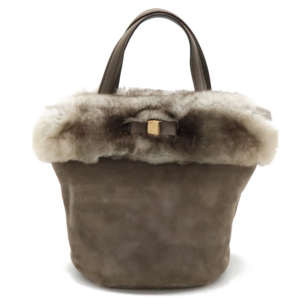 ヴァラ ハンドバッグ ラパン ラビットファー スエード レザー ブラック 黒 ゴールド金