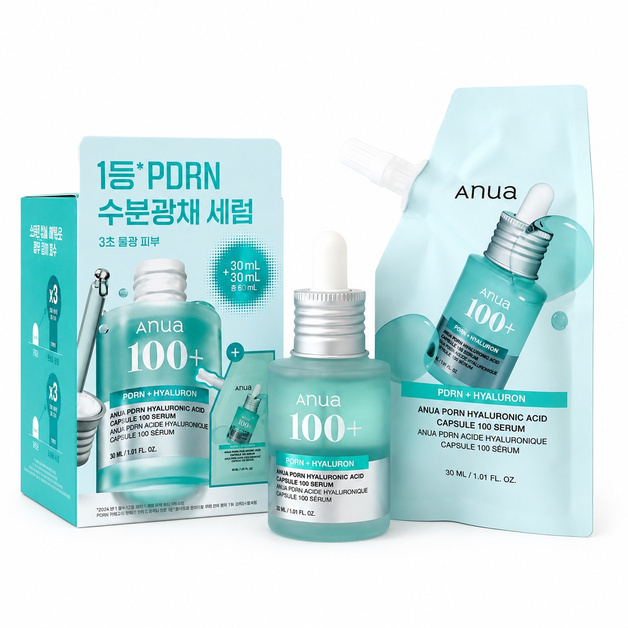 PDRN ヒアルロン酸 カプセル 100 セラム 30ml + 30ml リフィル付き スキンケア 美容液 水光肌 弾力 保湿