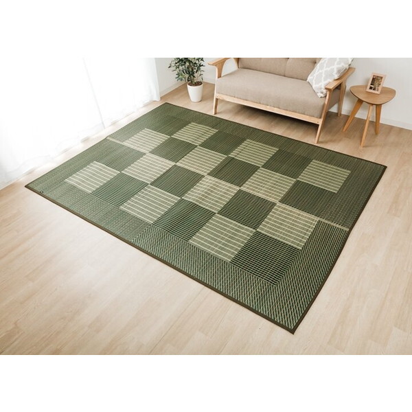 1050870123904 純国産 い草ラグカーペット 格子柄シンプルモダン 『Fライト』 グリーン 約191×250cm メーカー直送 11,689円
