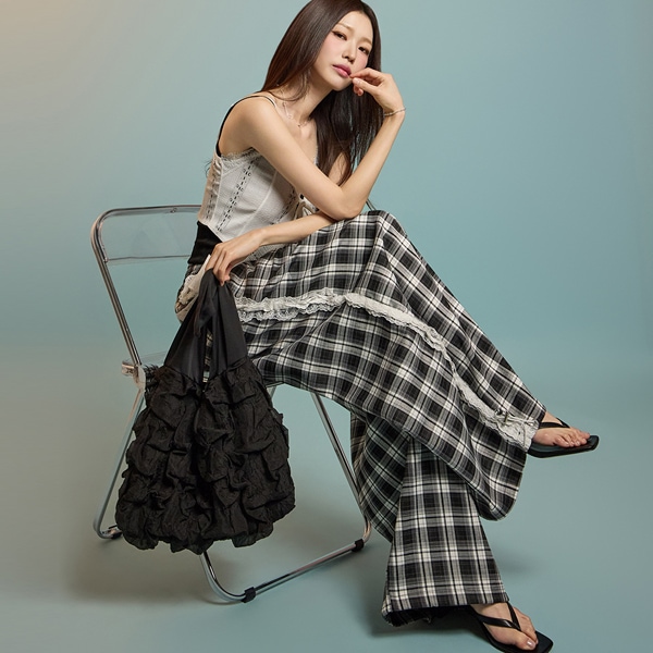 P3505 レース チェック パンツ