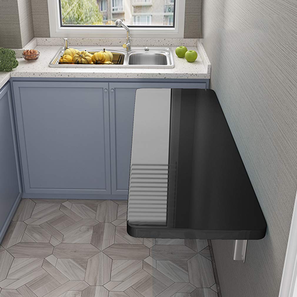 壁掛け折りたたみテーブル 家庭用・オフィス用・キッチン・ランドリールーム用 多機能デスク ノートパソコン置き・ライティング・ダイニング 省スペース設計 4色展開 (ブラック 90x30cm)