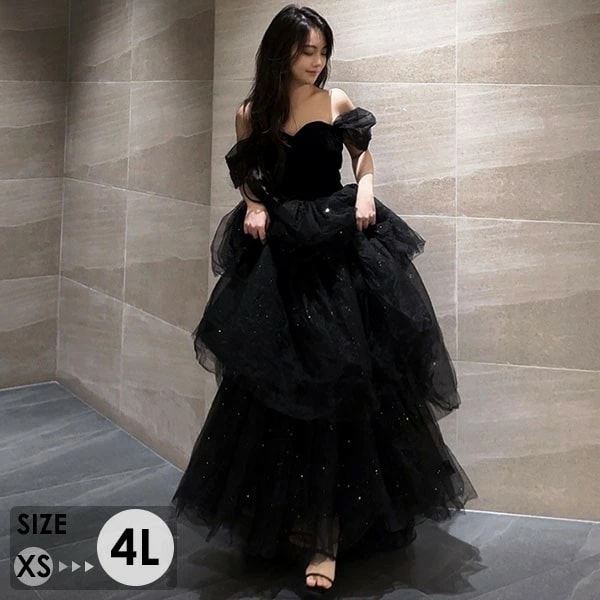 ラストチャンスドレス 大人 ピアノ 発表会 ロングドレス 小さいサイズ オフショルダー 半袖 演奏会 結婚式 母親 演奏会用ドレス ロング 黒 披露宴 レディース 演奏会ドレス ピアノ発表会 韓国 イ