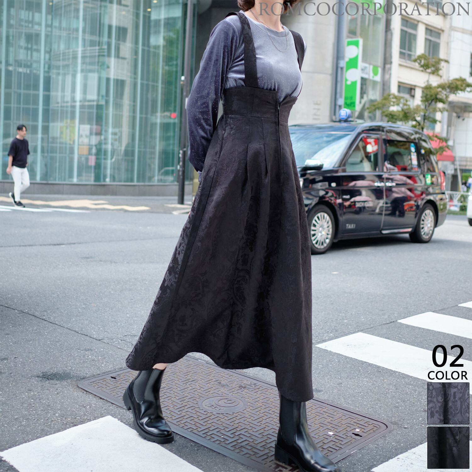 ジャンスカ ワンピース ハイウエスト フロントジップ フレアシルエット 秋 冬 大人 カジュアル おしゃれ 30代 40代 50代